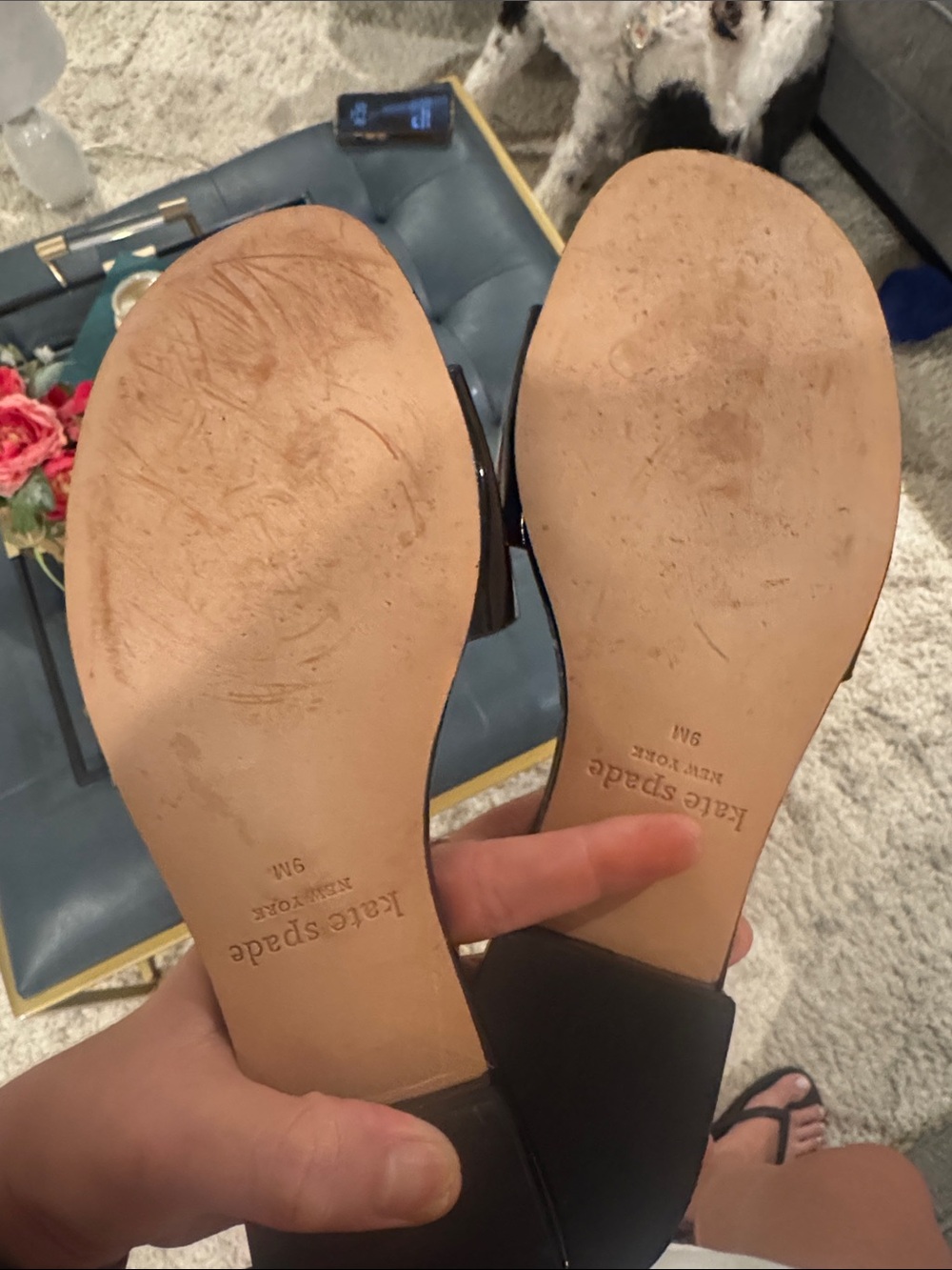 kate spade Black Patent Slide Sandals with Gold Accent - Picture 3 of 3